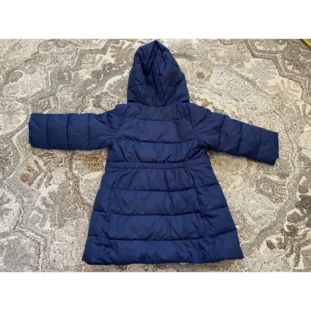 J Crew Crewcuts Coat Girls 3T Navy Blue Fleece Puffer Long Jacket Hooded Parka